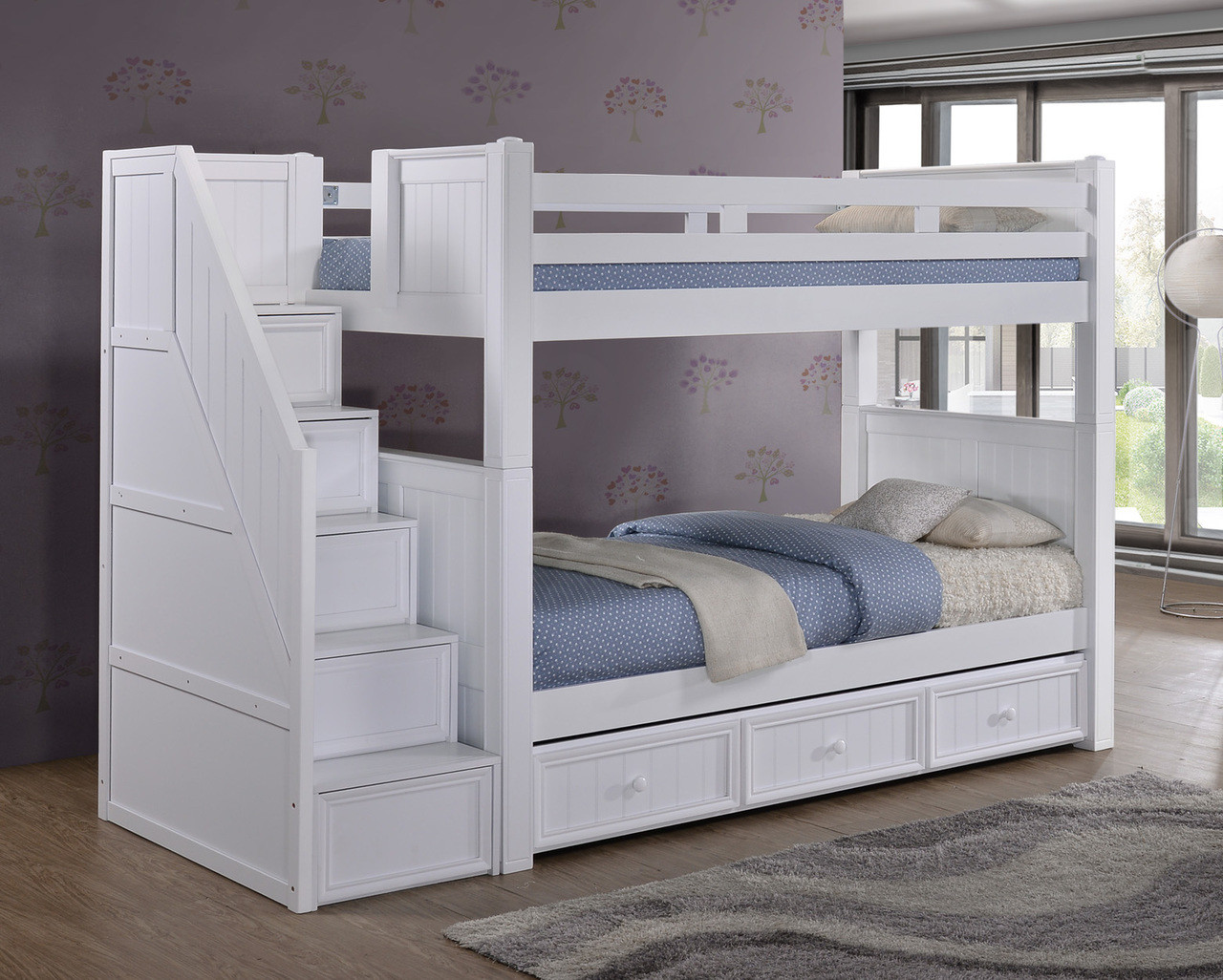 Kids Bunk Beds With Storage
 Dillon White Twin Bunk Bed with Storage Stairs