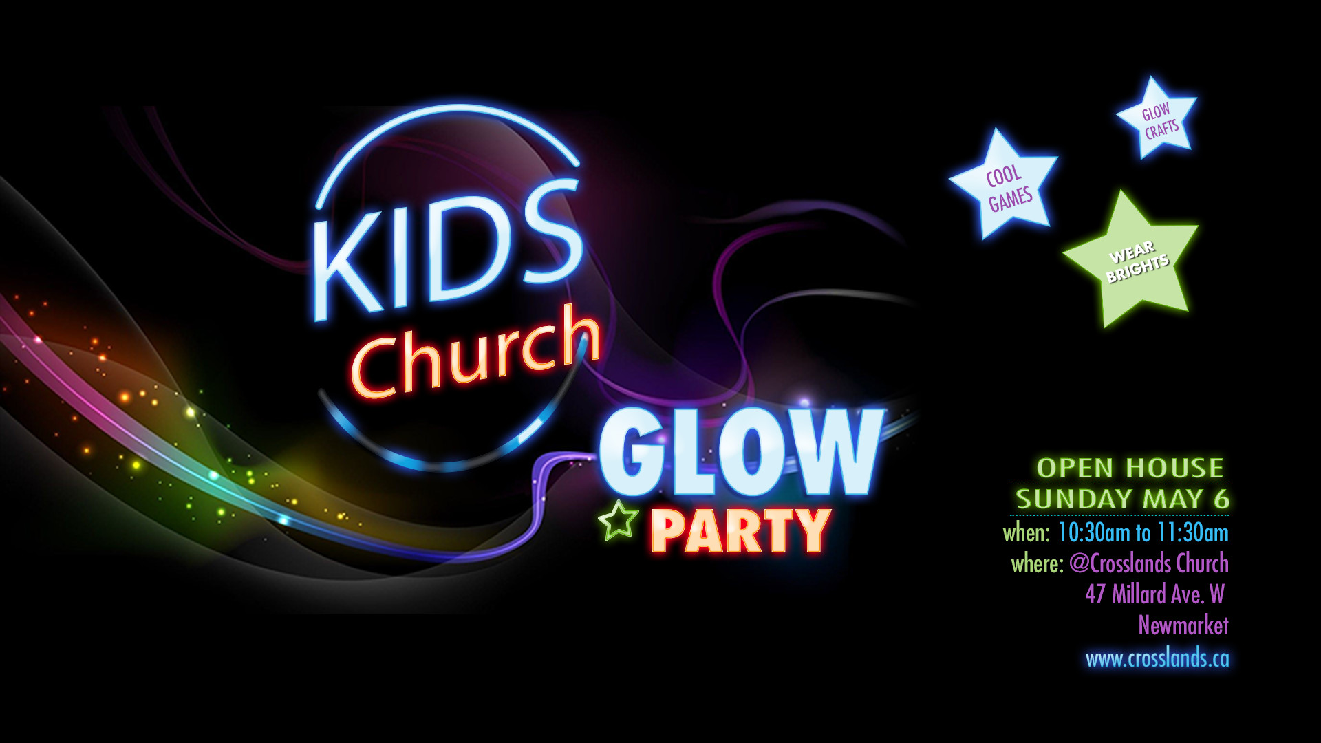 Kids Glow Party
 Kids Church Glow Party – Open House – Crosslands Church