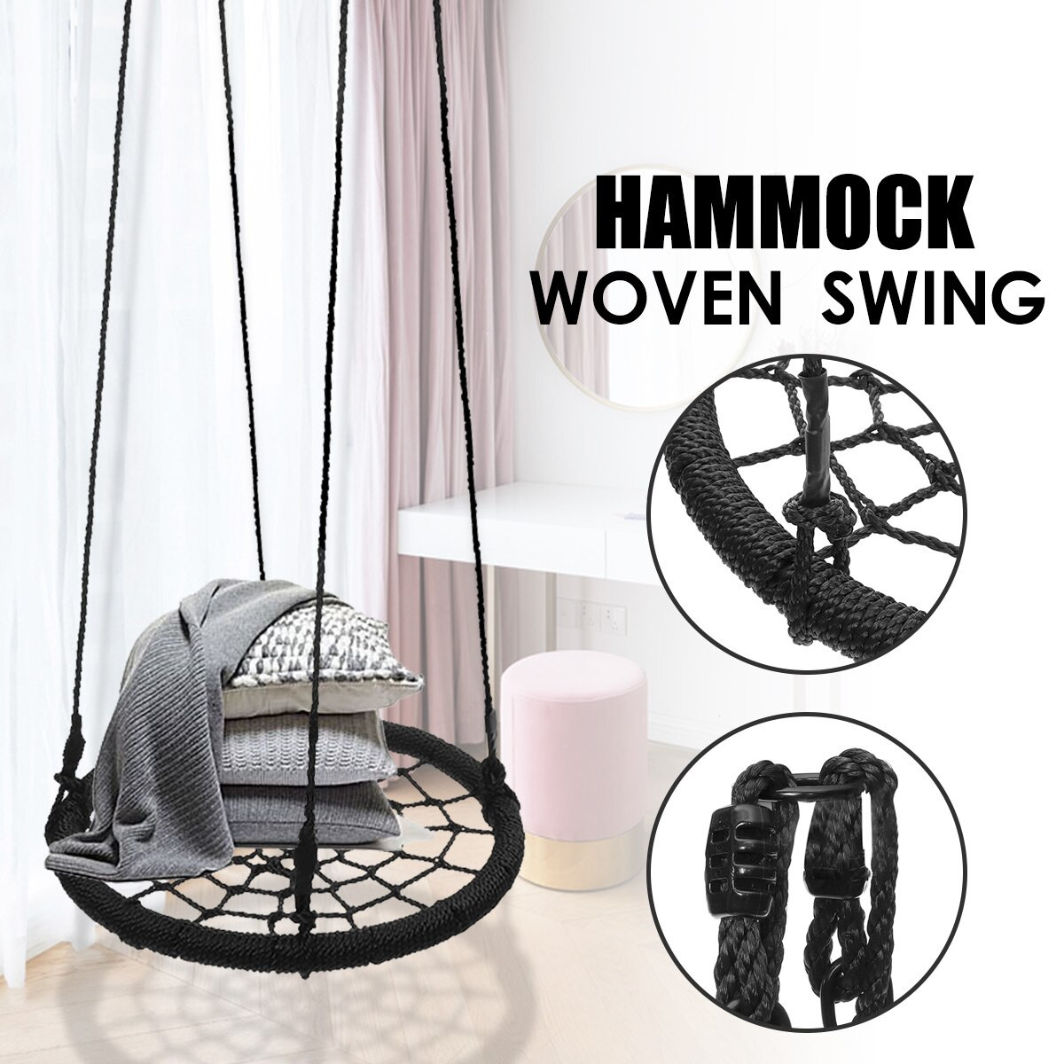 Kids Indoor Hammock
 Hanging Round Hammock Outdoor Indoor Dormitory Bedroom