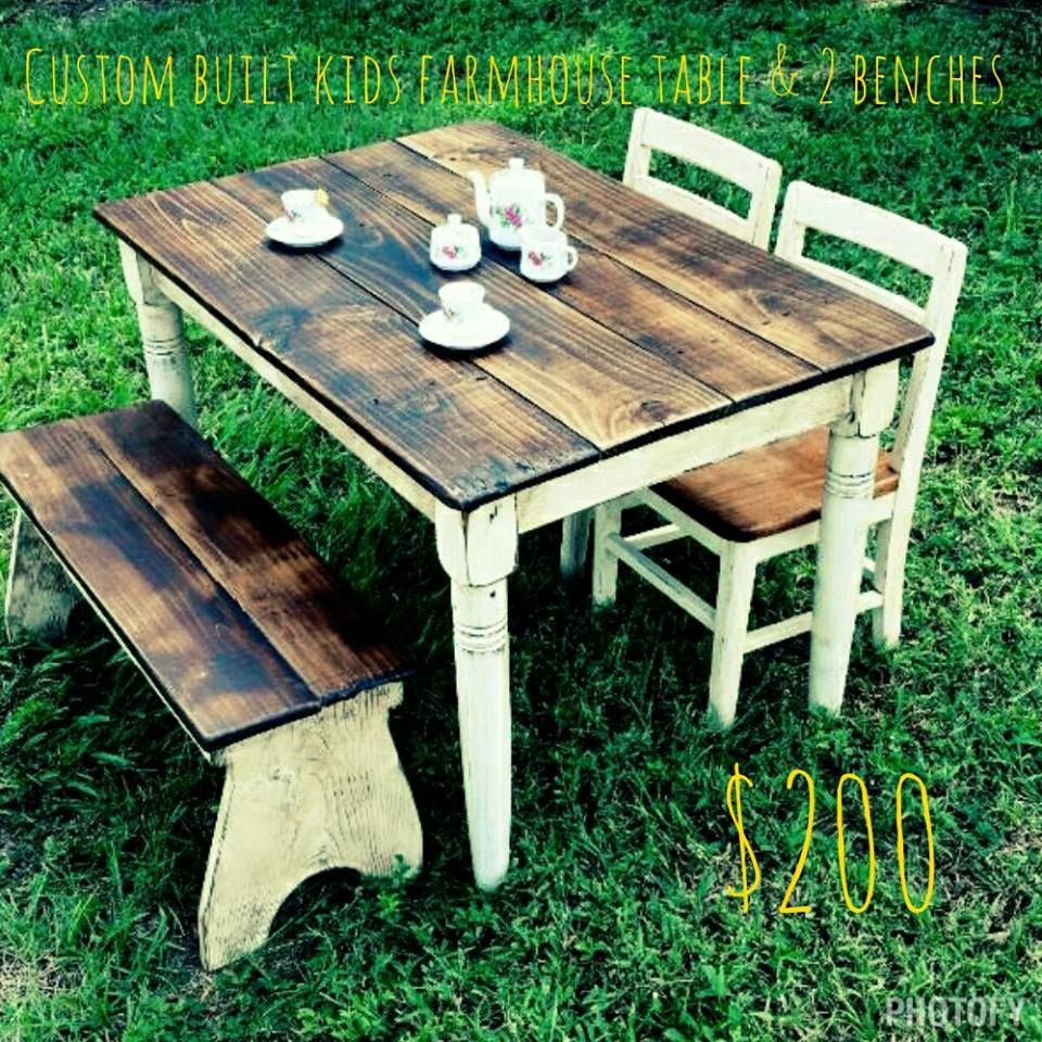 Kids Kitchen Table
 Childs Farmhouse table set Table and 2 benches $200