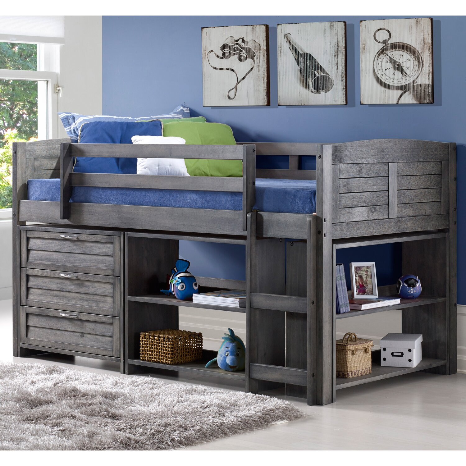 Kids Loft Bed With Storage
 Donco Kids Louver Twin Low Loft Bed with Storage