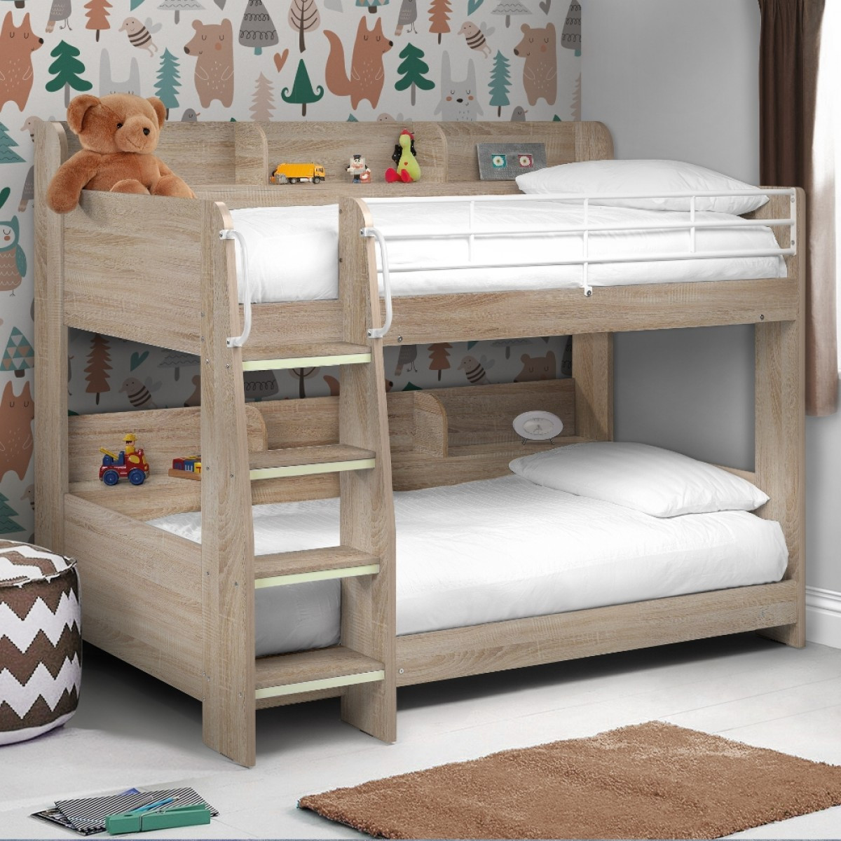 Kids Loft Bed With Storage
 Domino Oak Wooden and Metal Kids Storage Bunk Bed