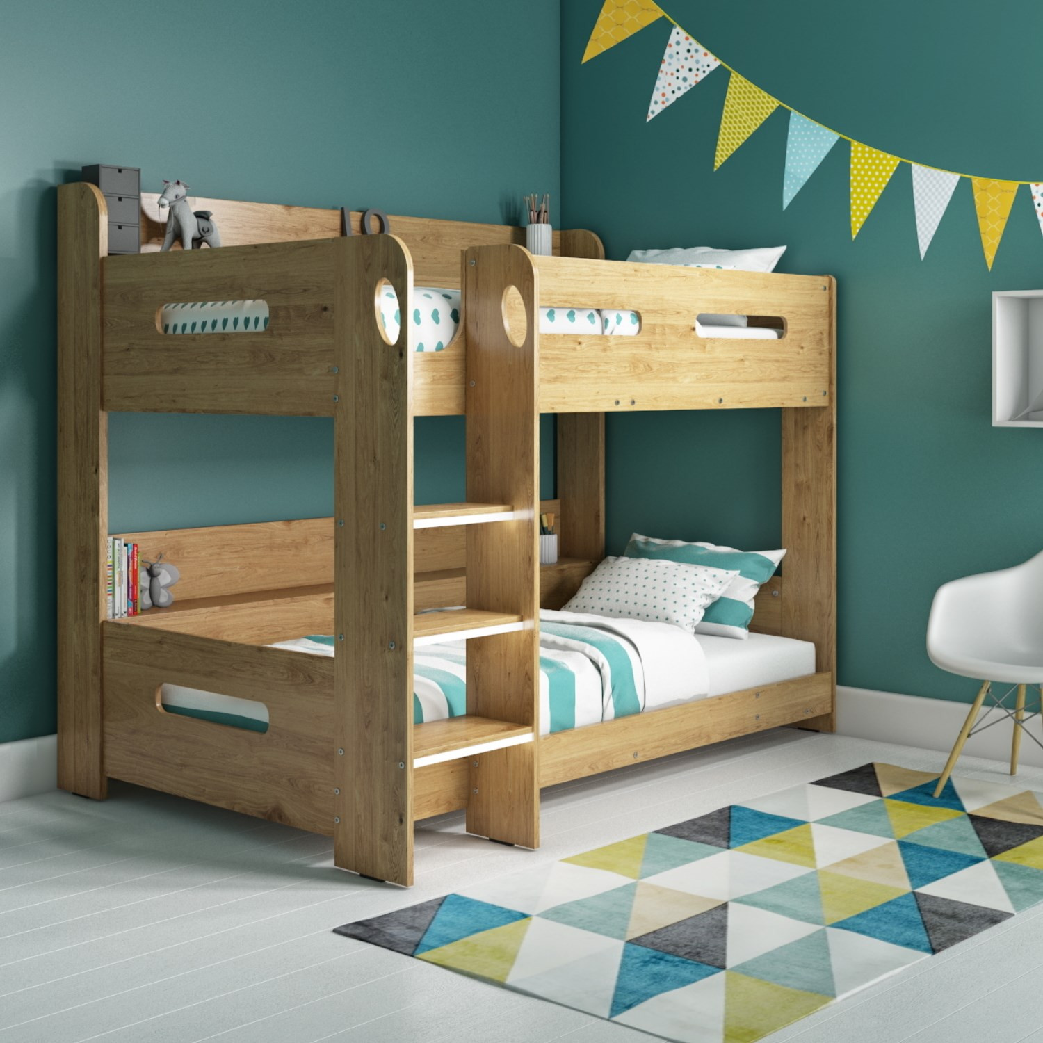 Kids Loft Bed With Storage
 Modern Kids Oak Bunk Bed Storage Shelves