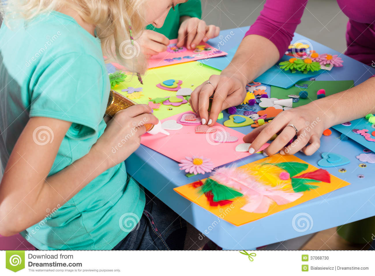 Kids Making Art
 Children Making Decorations Paper Stock Image