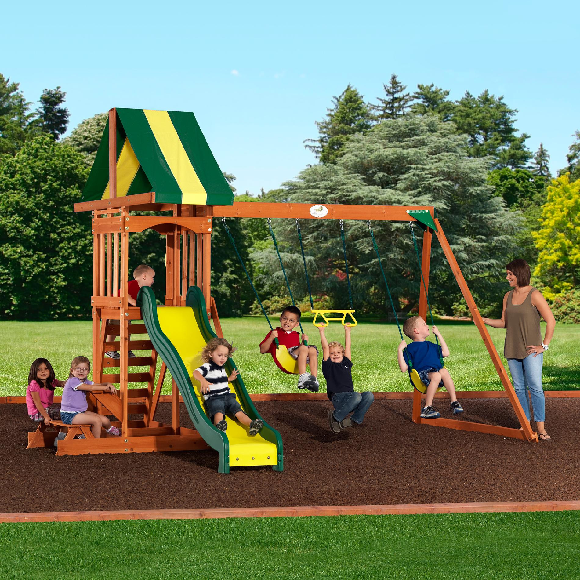 Kids Outdoor Playground Sets
 Backyard Discovery Prestige Wood Swing Set