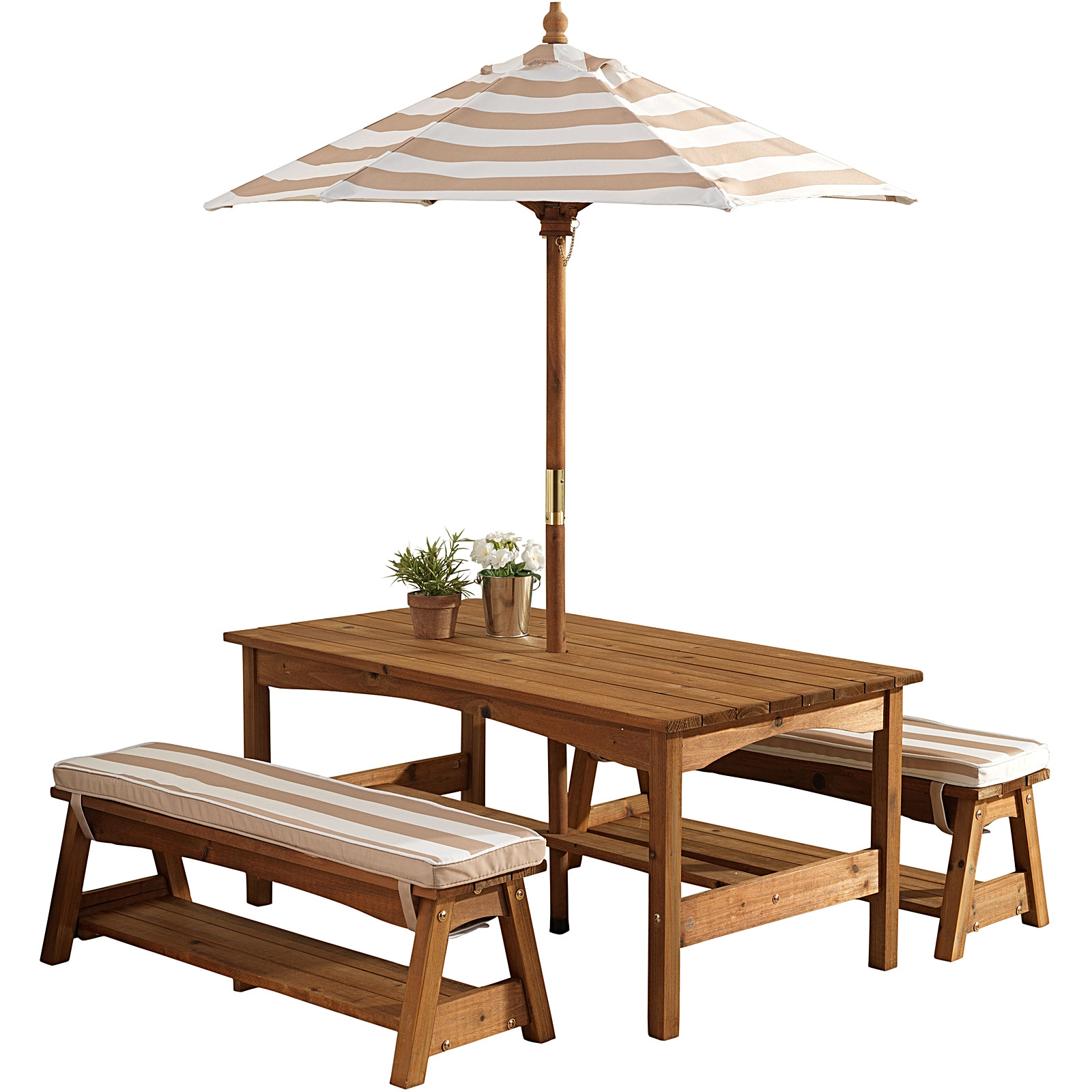 Kids Outdoor Table
 Kids Outdoor Table & Bench Set with Cushions & Umbrella