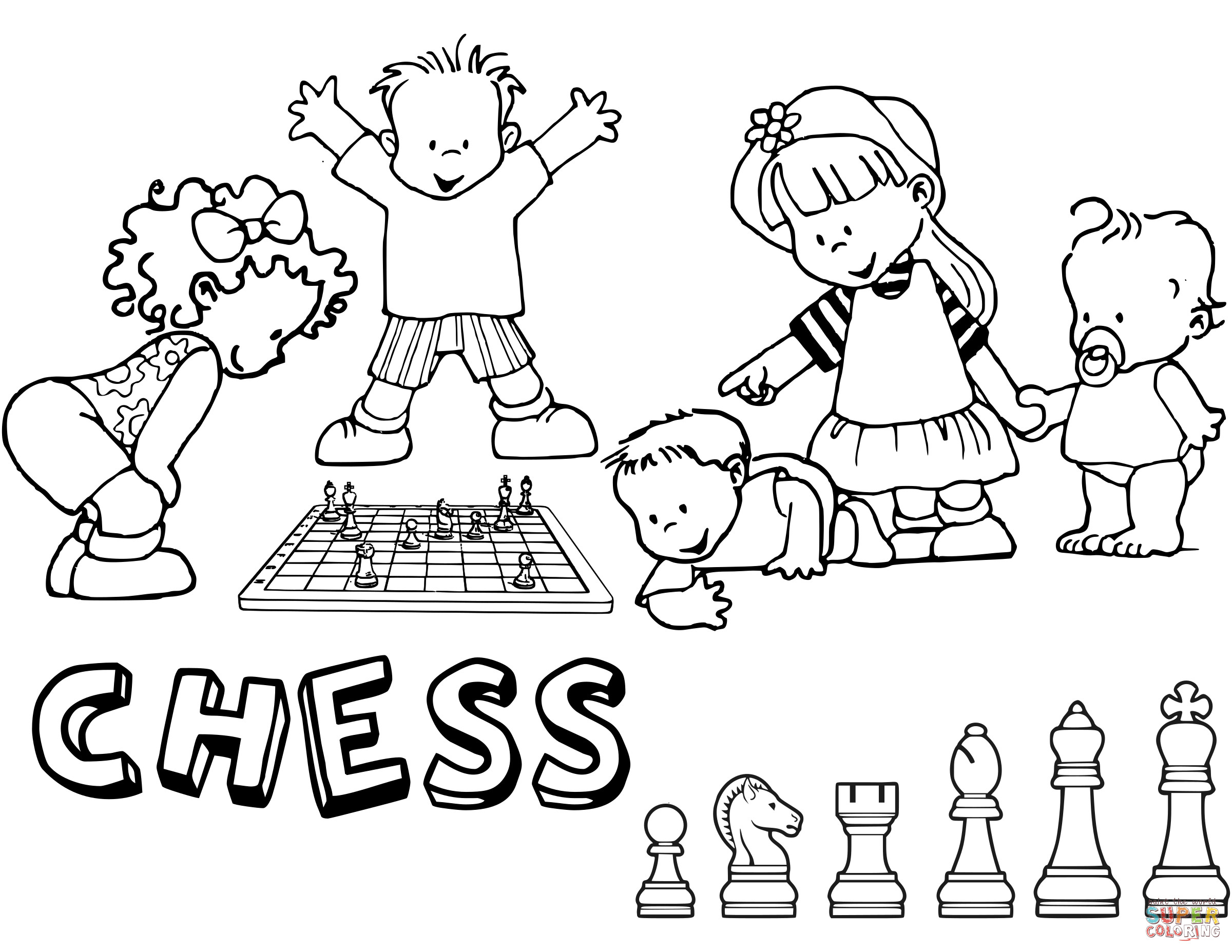 Kids Playing Coloring Pages
 Children Playing Chess coloring page