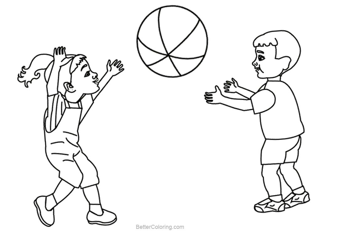 Kids Playing Coloring Pages
 Beach Ball Coloring Pages Kids Playing Ball Free