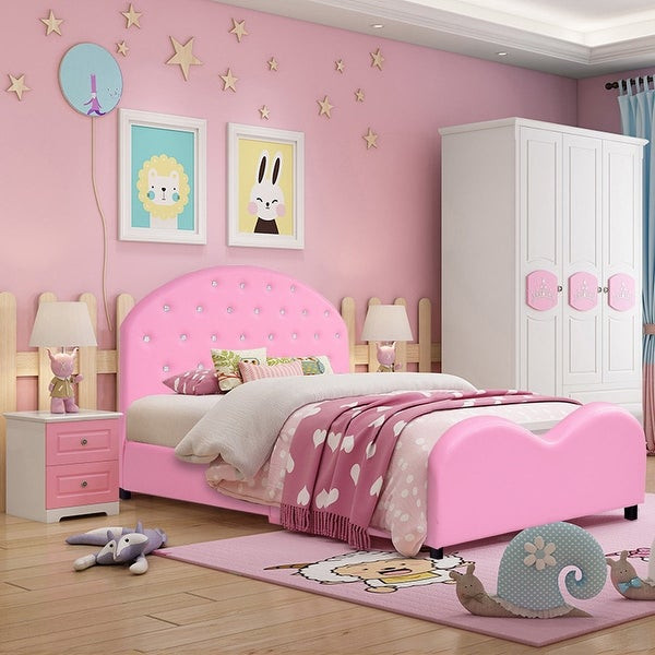 Kids Princess Room
 Shop Costway Kids Children PU Upholstered Platform Wooden