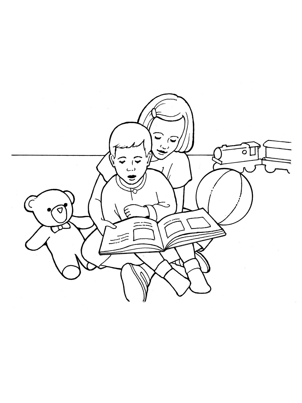 Kids Reading Coloring Pages
 Children Reading To her