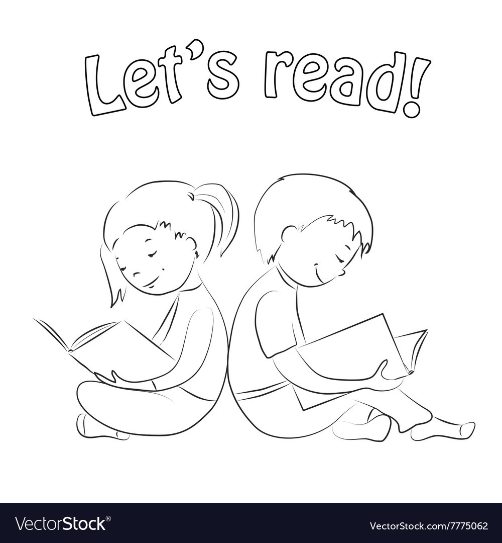 Kids Reading Coloring Pages
 Kids reading books outline Coloring page Vector Image