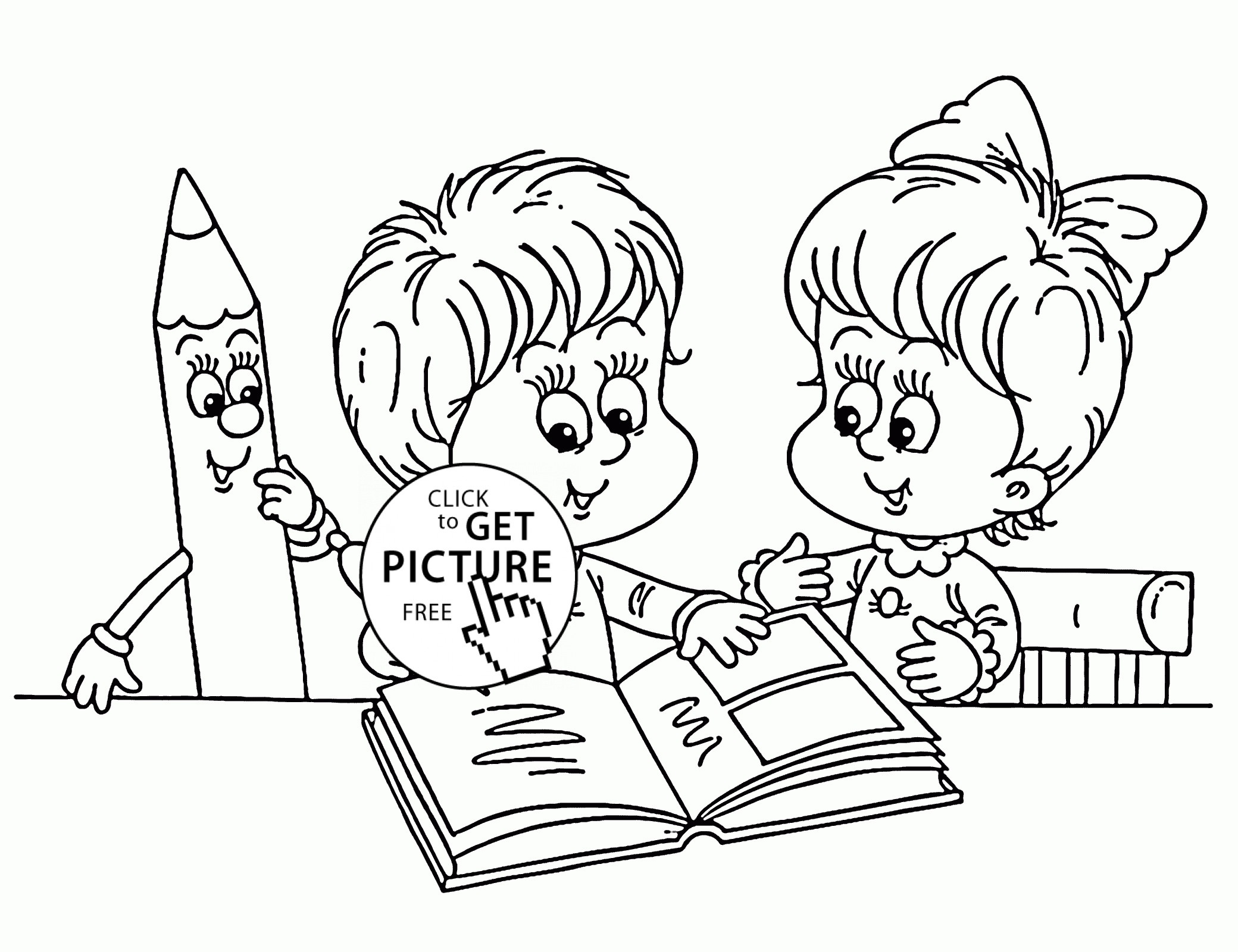 Kids Reading Coloring Pages
 Children Reading Book coloring page for preschoolers back
