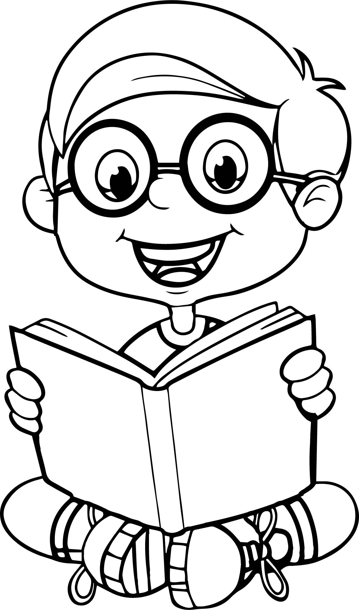 Kids Reading Coloring Pages
 Reading A Book Cute Cartoon Kid Coloring Page