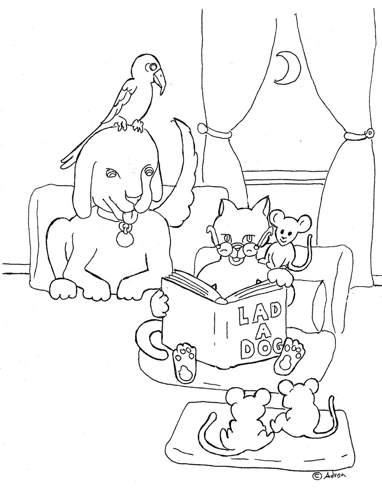 Kids Reading Coloring Pages
 Coloring Pages for Kids by Mr Adron Cat Reading Book