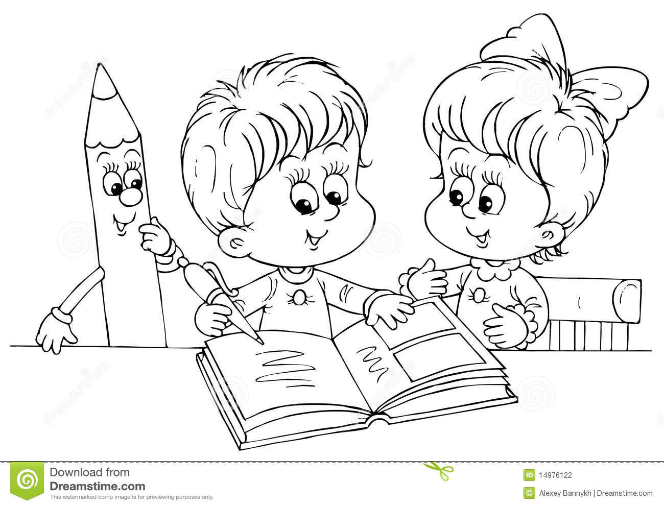 Kids Reading Coloring Pages
 Children Reading A Book Stock graphy Image