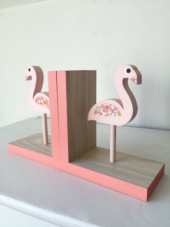 Kids Room Bookends
 Flamingo Bookends Children Bookends Pink by MapleShadeKids