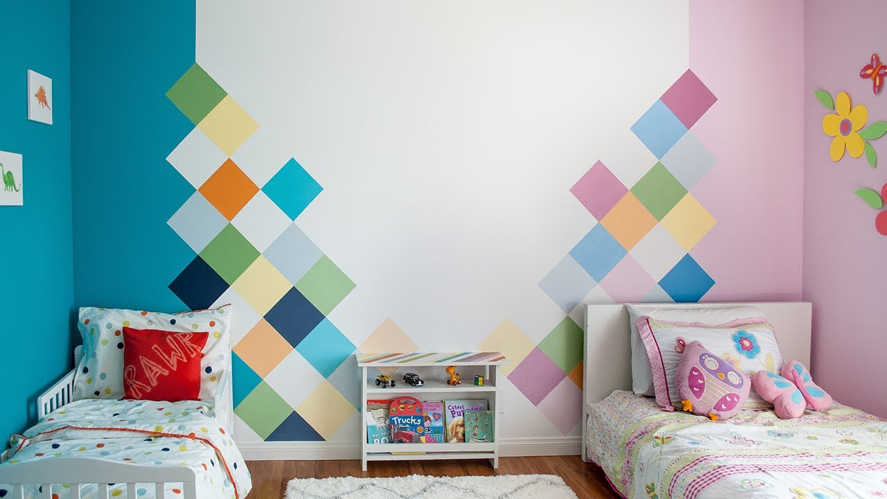 Kids Room Paint Design
 How to paint a geometric colorful accent wall for a Kids