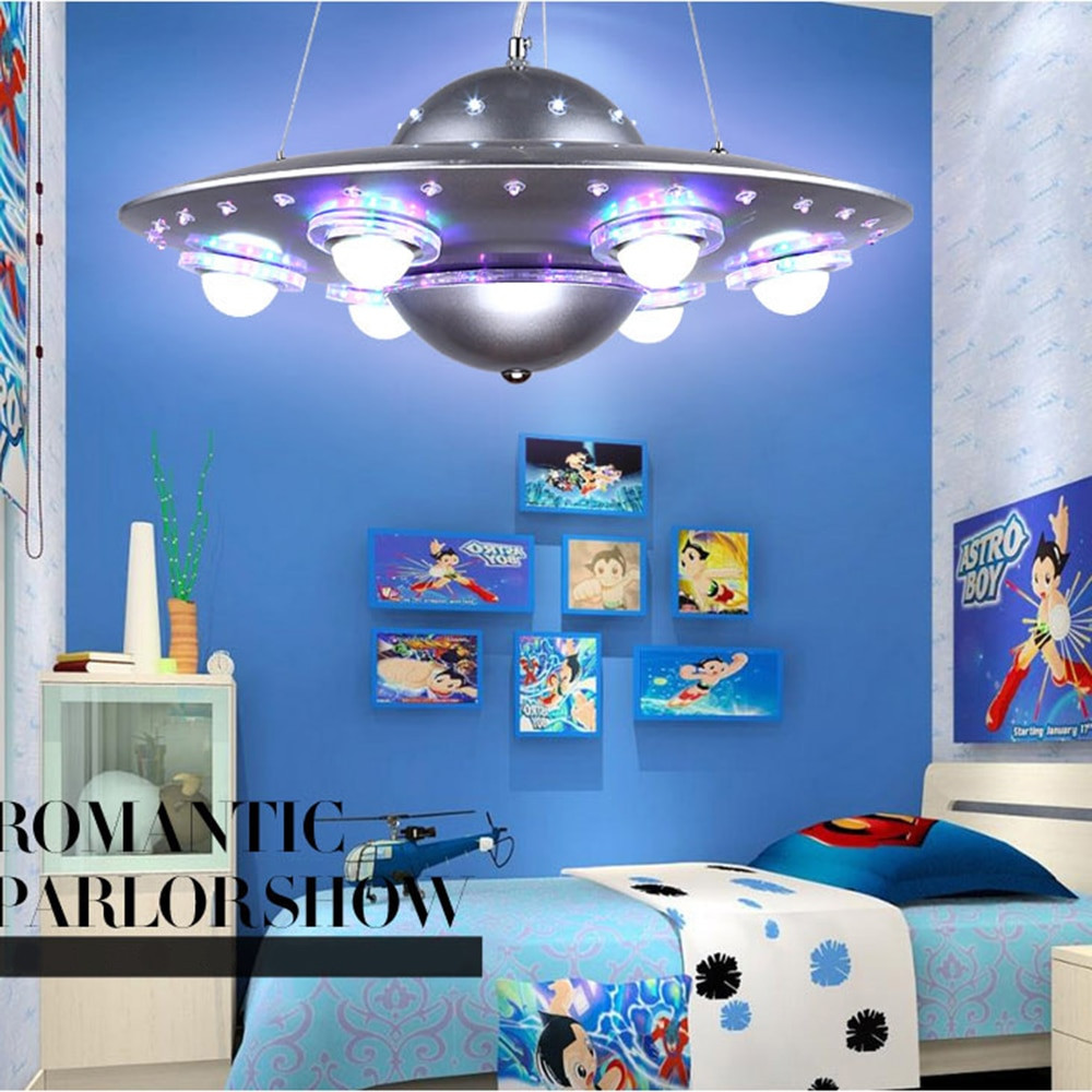 Kids Room Pendant Light
 Colorful Remote Control UFO Spaceship Chandelier Children