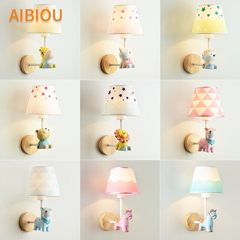 Kids Room Wall Sconce
 AIBIOU Cartoon Led Wall Lights With Fabric Lampshade For