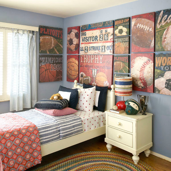 Kids Sports Room Decor
 Vintage Sports Themed Boy s Bedroom Traditional