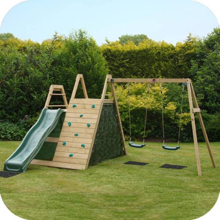Kids Swing And Slide Set
 Plum Kids Swing Slide & Climb Wooden Playground