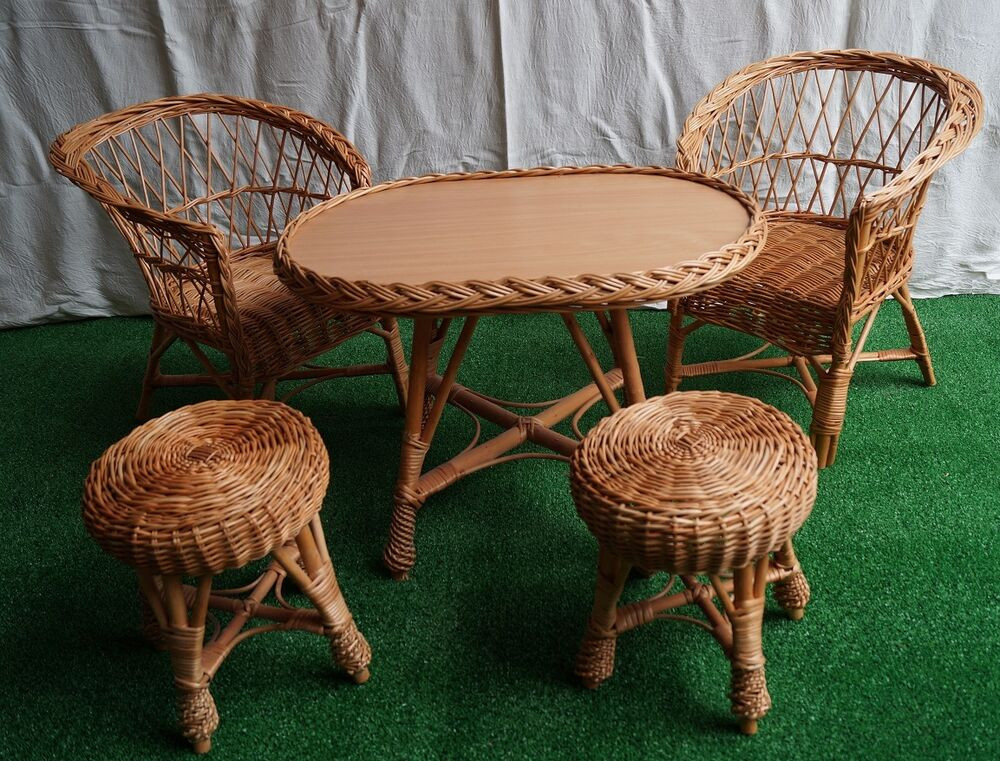 Kids Wicker Chair
 Wicker natural table and chairs stool SET GARDEN