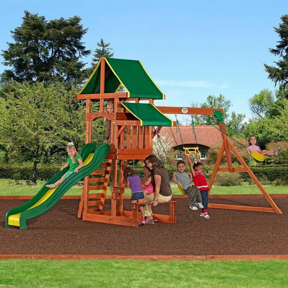 Kids Wooden Swing
 Outdoor Playground Playset Wooden Swing Set Slide Backyard