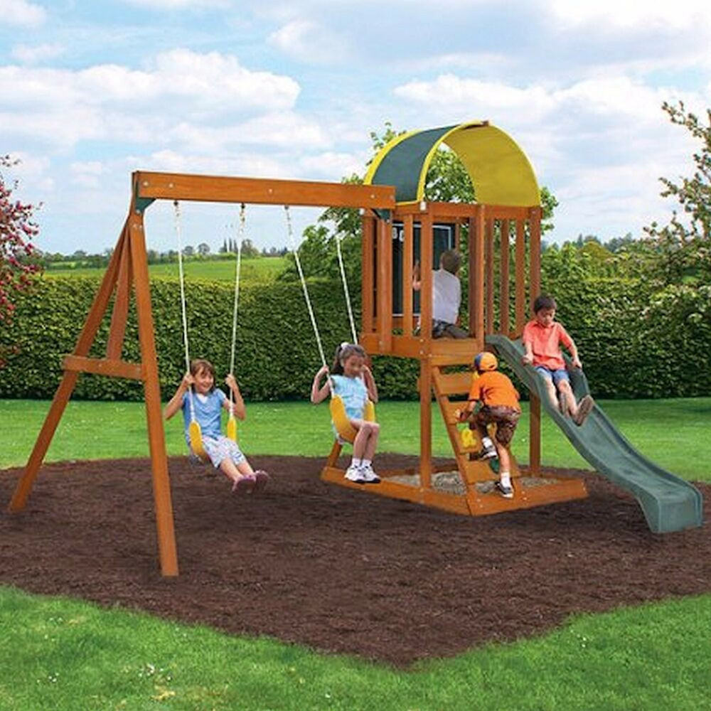 Kids Wooden Swing
 Wooden Outdoor Swing Set Playground Swingset Playset Kids