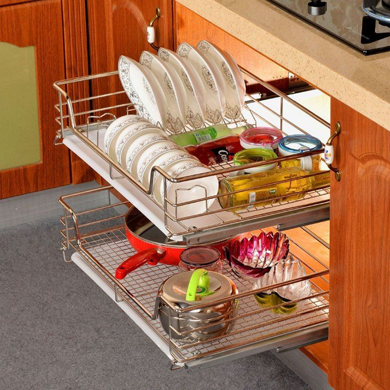 Kitchen Cabinet Organizer Rack
 Kitchen Pull Out Wire Sliding Basket Rack Cabinet Storage