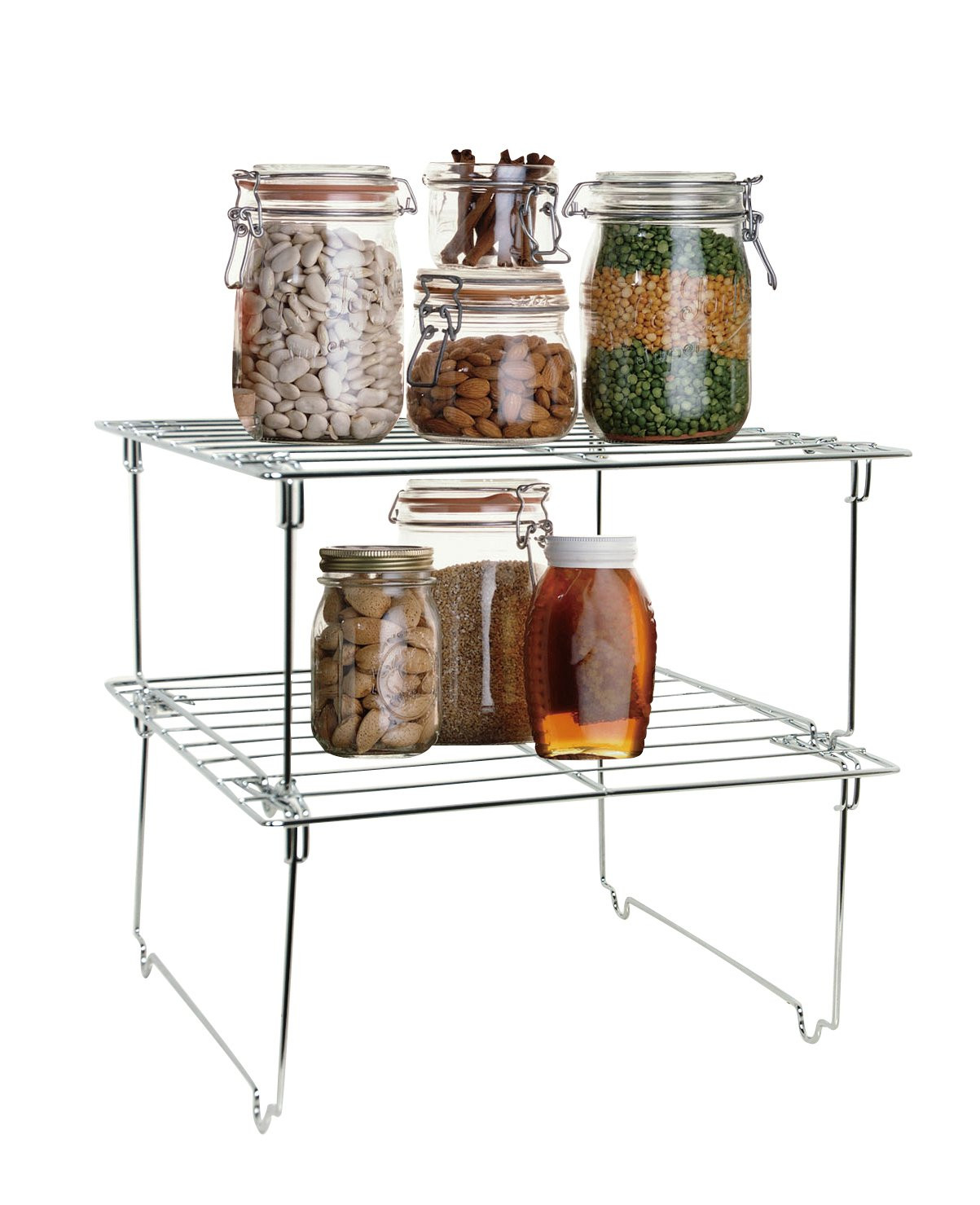 Kitchen Cabinet Organizer Rack
 2 Rail Stackable Kitchen cabinet corner helper Shelf