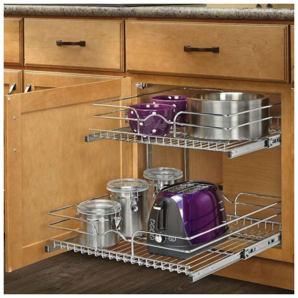 Kitchen Cabinet Shelves Organizer
 Pull Out Sliding Metal Kitchen Pot Cabinet Storage