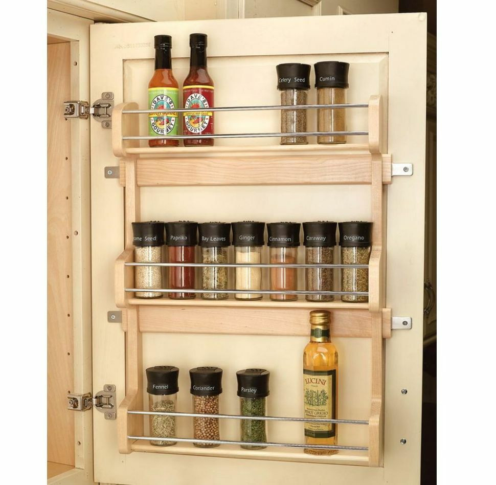 Kitchen Cabinet Storage Racks
 Wood Shelf Door Mount Cabinet Spice Holder Rack Storage