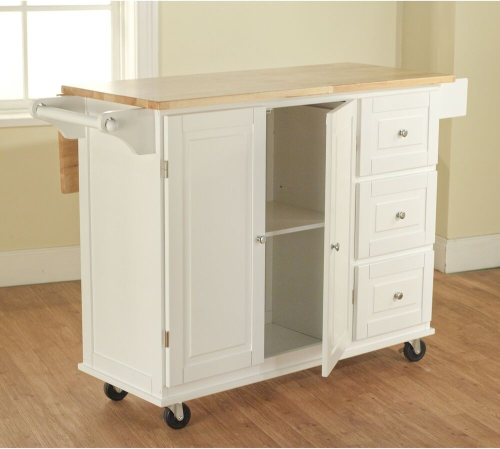 Kitchen Cabinet Table
 White Kitchen Cart w Storage Wood Drop Leaf Island Serving