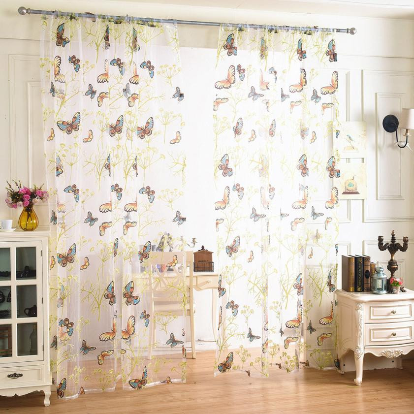 Kitchen Curtain Panels
 Butterfly Sheer Curtain Tulle Window Treatment Voile 1