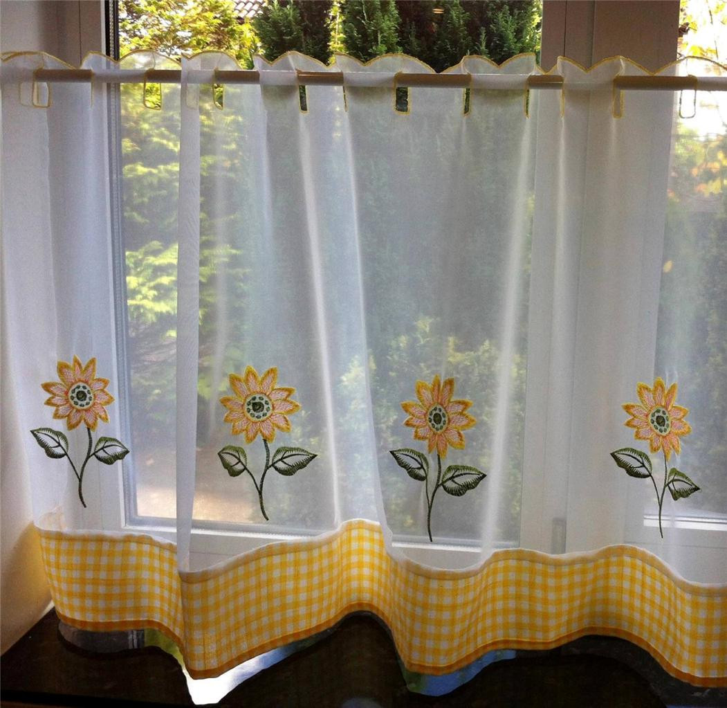 Kitchen Curtain Panels
 SUNFLOWER YELLOW & WHITE VOILE CAFE NET CURTAIN PANEL