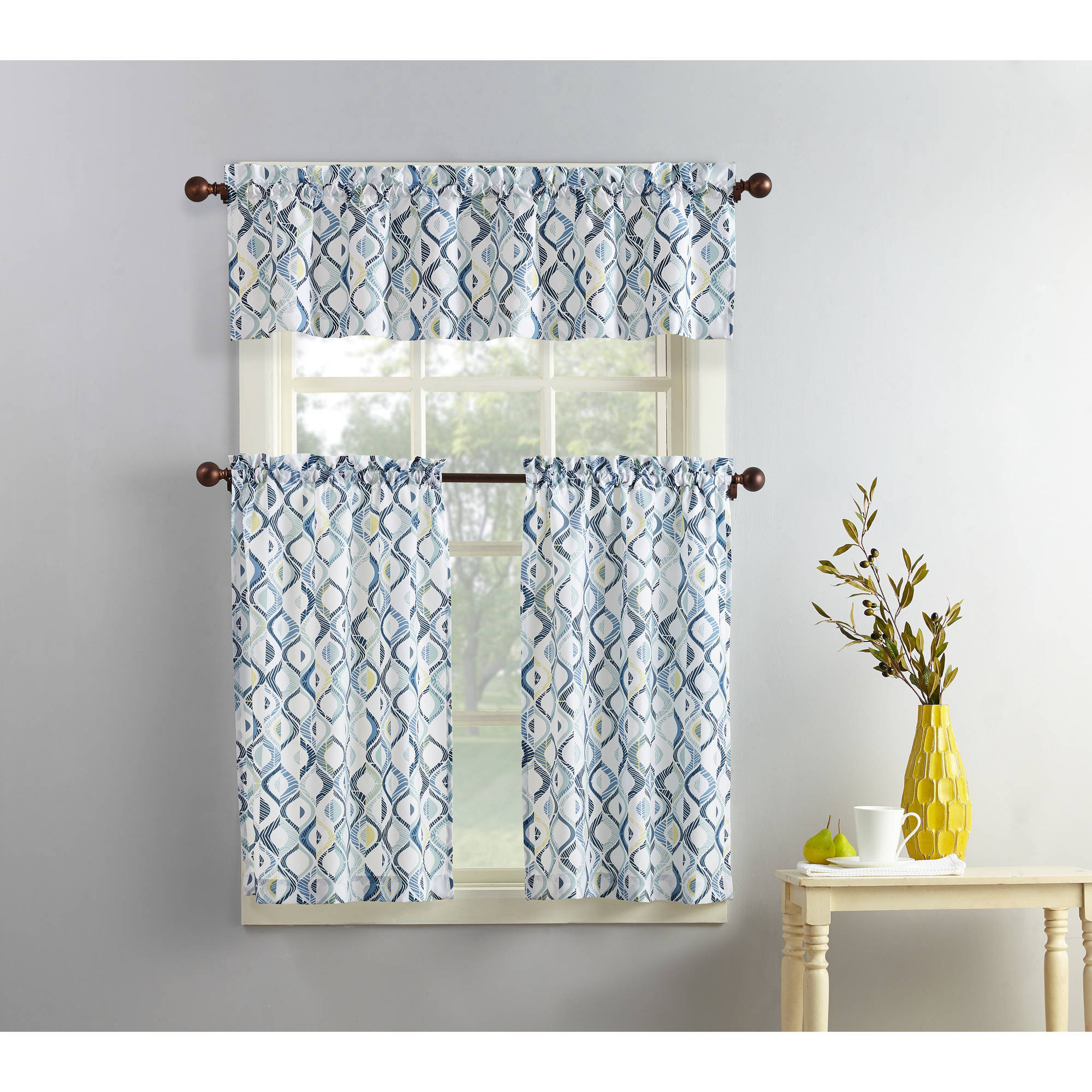 Kitchen Curtain Panels
 Mainstays Beckham 3 Piece Kitchen Curtain and Valance Set