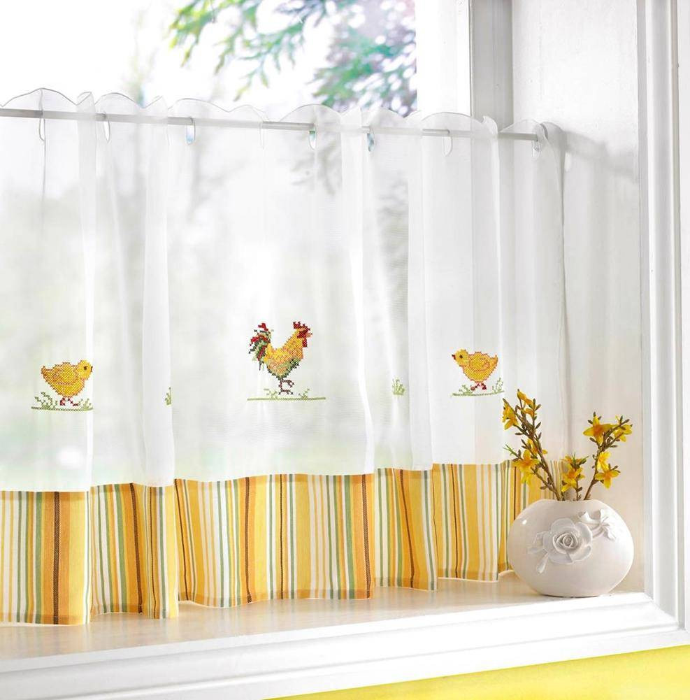 Kitchen Curtain Panels
 CHICKENS & ROOSTERS VOILE CAFE NET CURTAIN PANEL KITCHEN