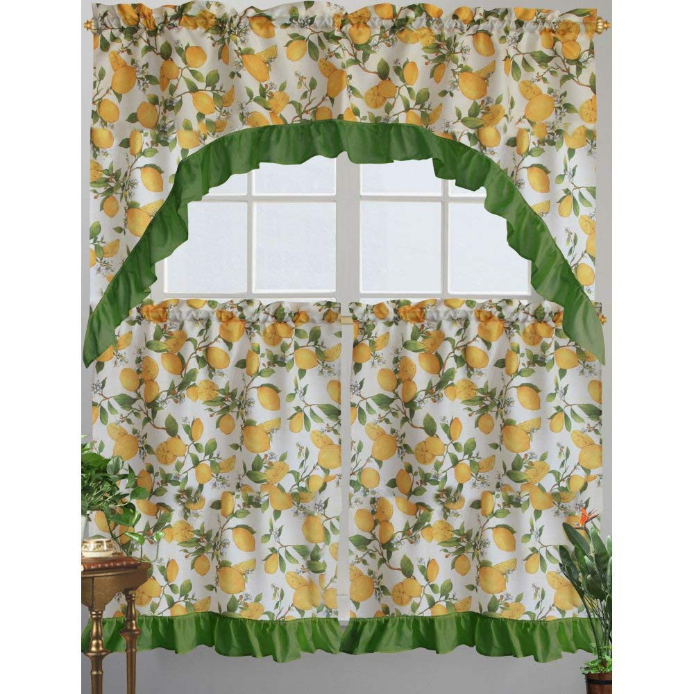 Kitchen Curtain Panels
 Kashi Home CeCe Kitchen Curtain Swag Set Lemon Printed