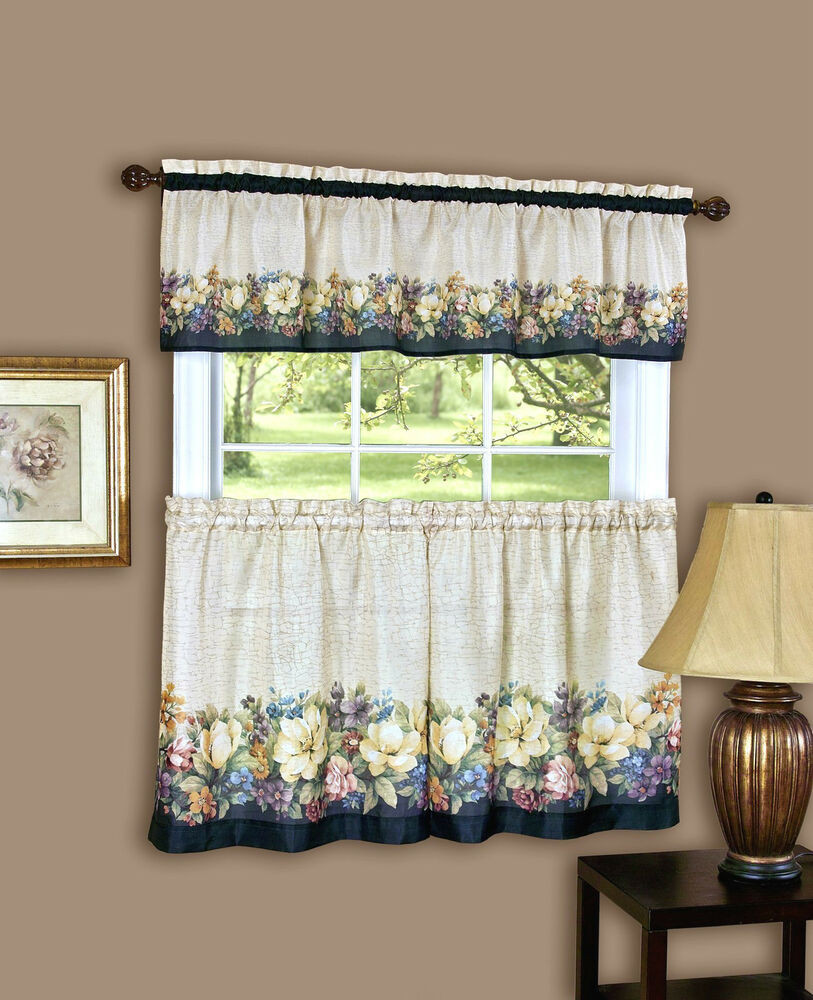 Kitchen Curtain Panels
 Antique Floral™ Kitchen Curtain Tier and Valance Set By