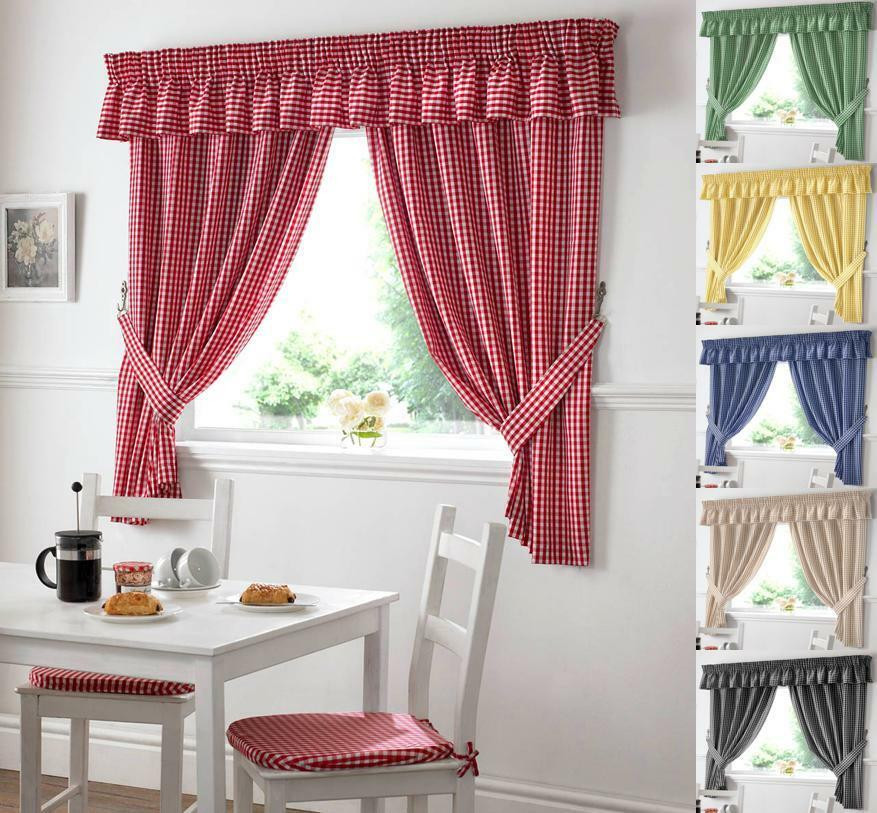 Kitchen Curtain Panels
 GINGHAM CHECK KITCHEN CURTAIN FREE Tiebacks Many