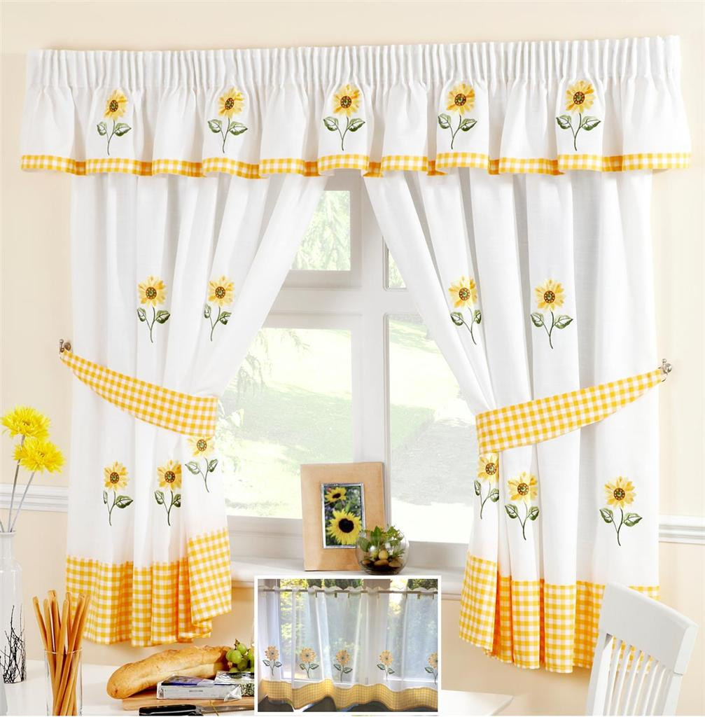 Kitchen Curtain Panels
 SUNFLOWER YELLOW & WHITE VOILE CAFE NET CURTAIN PANEL