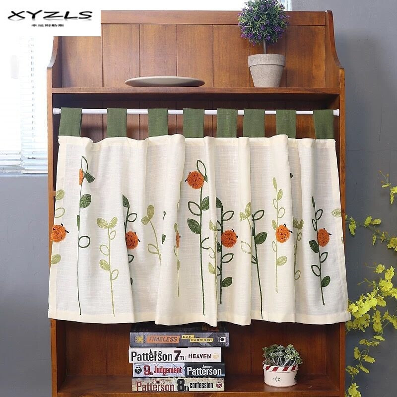 Kitchen Curtain Panels
 XYZLS Pastoral Style Ladybugs Embroidered Kitchen Half