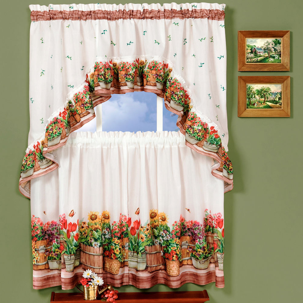 Kitchen Curtains Tier
 Country Garden Flowers Kitchen Curtain 36" Tier Pair & 30