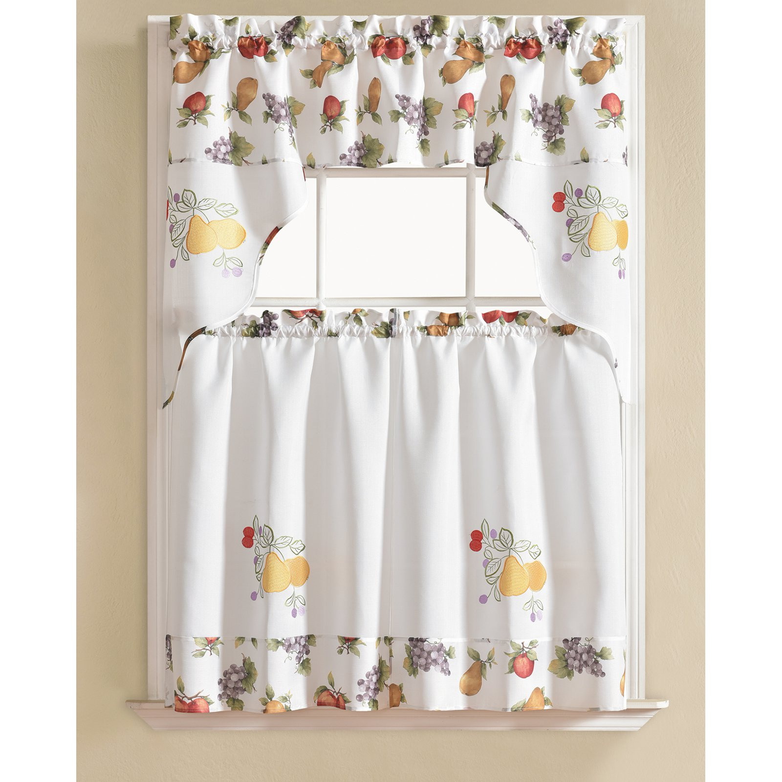 Kitchen Curtains Tier
 Urban Embroidered Pear Tier and Valance Kitchen Curtain
