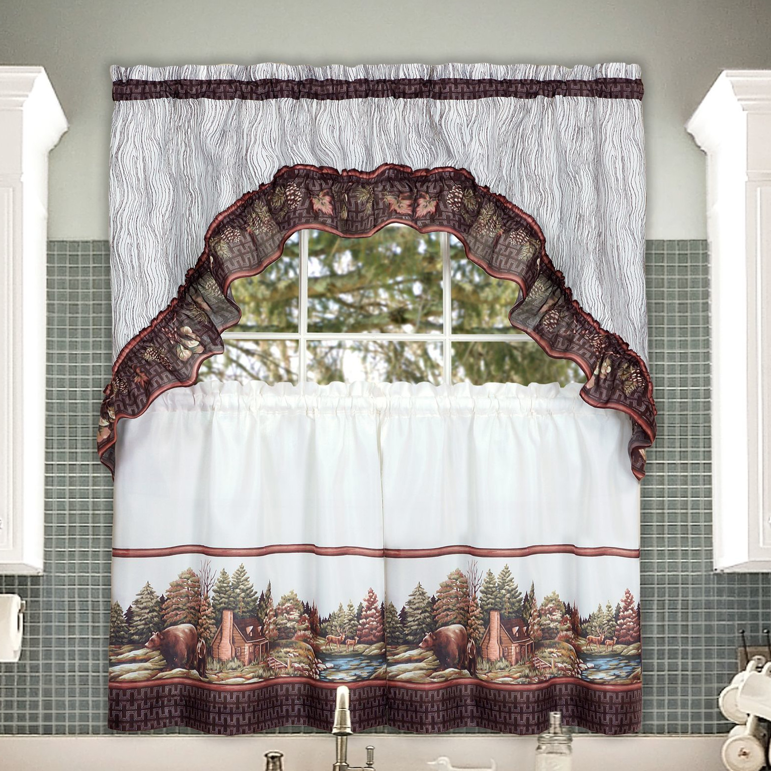 Kitchen Curtains Tier
 Alaska Wilderness Kitchen Curtain Tier & Swag Set 36 in