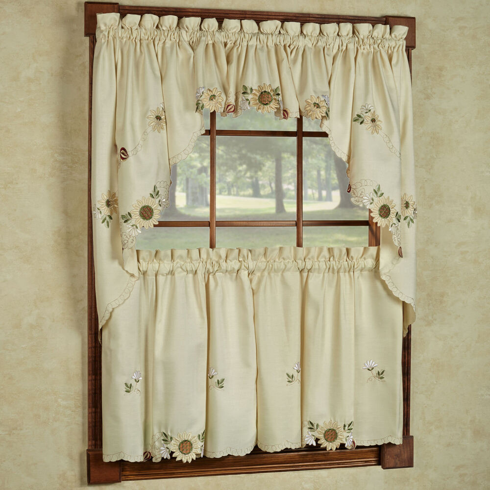 Kitchen Curtains Tier
 Sunflower Cream Embroidered Kitchen Curtains Tiers