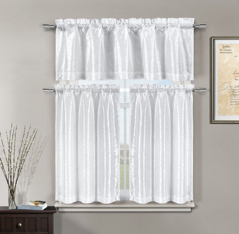 Kitchen Curtains Tier
 Minka Faux Silk White Kitchen Window Curtain 3 piece Set