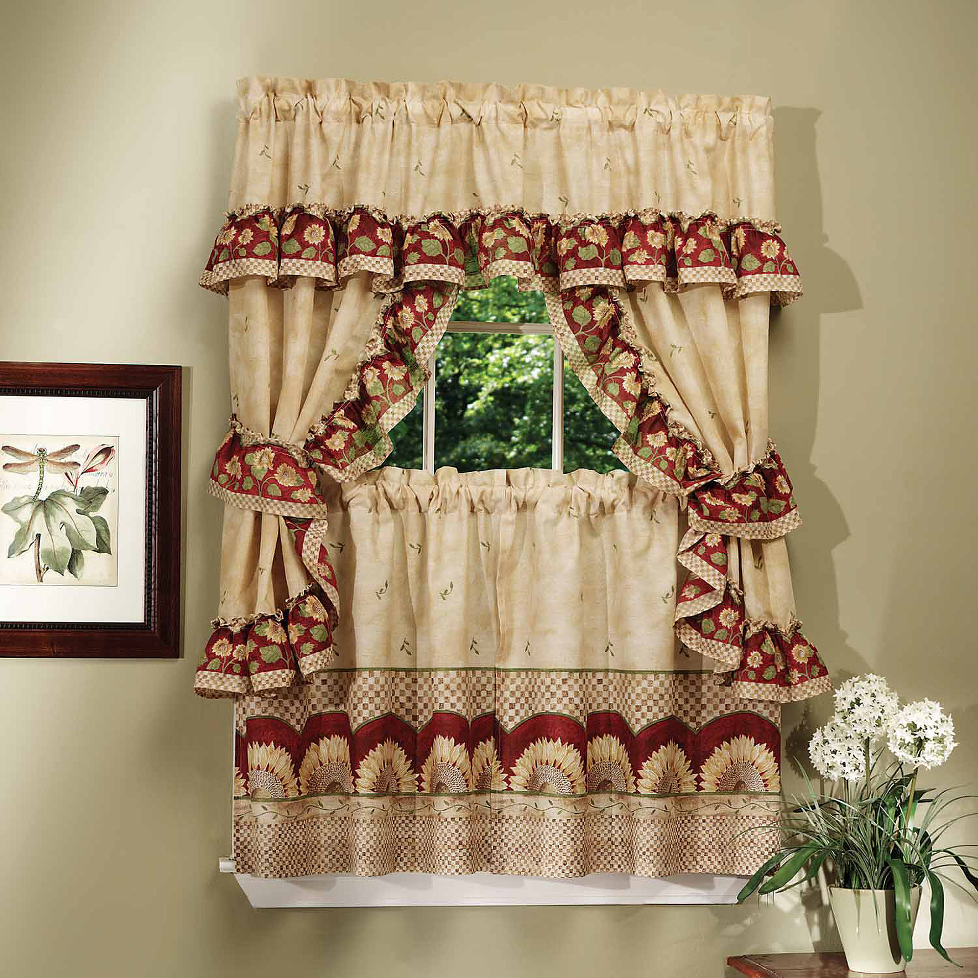 Kitchen Curtains Tier
 Sunflower 5 Pc plete Kitchen Curtain Tier & Swag Set