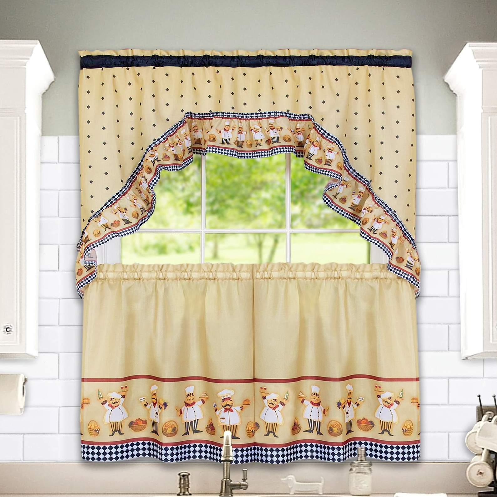 Kitchen Curtains Tier
 Happy Chef Kitchen Curtain Tier & Swag Set 36 in Long