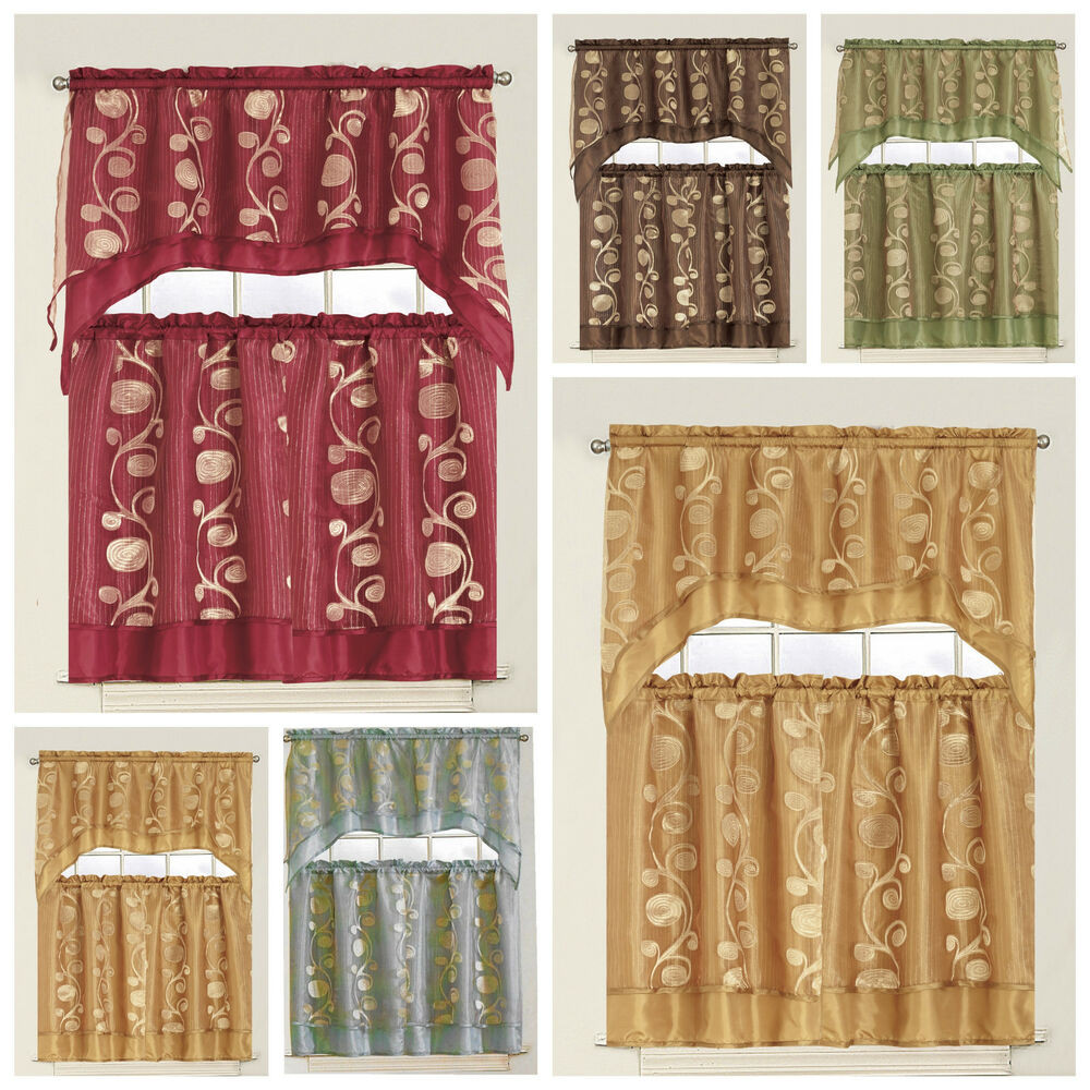 Kitchen Curtains Tier
 3 Piece Floral Kitchen Curtain with Swag and Tier Window